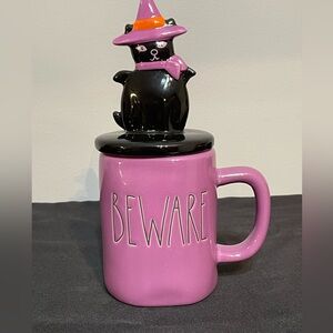 Rae Dunn BEWARE Halloween mug with topper